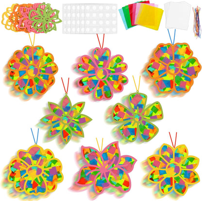 Lonfliness 32 Sets Solar System Suncatchers Crafts Kit DIY Outer Space Window Stained Glass Effect Paper Planet Home School Classroom Decoration Art Craft Creative Activity Project Gift Favor