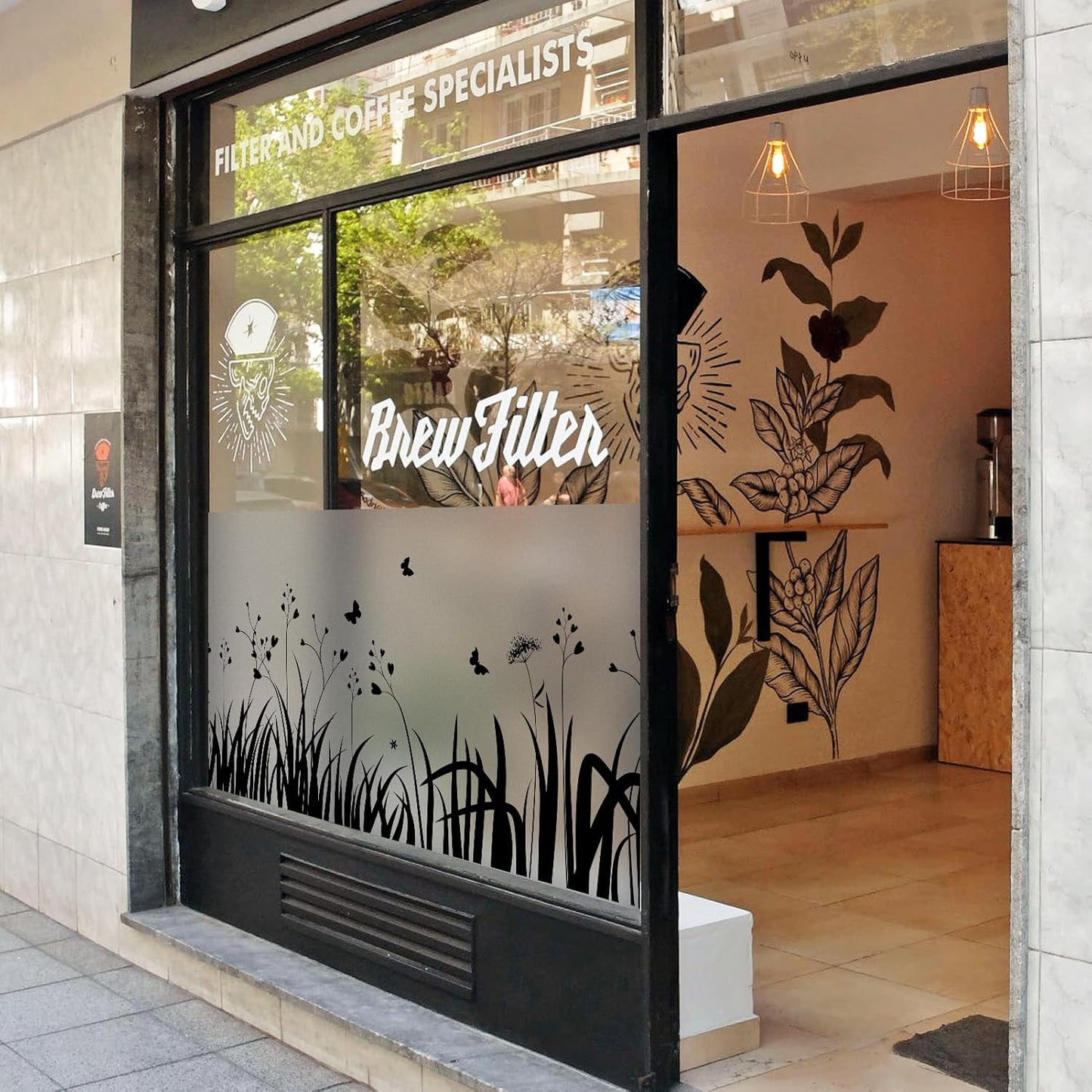 DKTIE Window Privacy Film Flowers Pure White Pattern Stained Glass Window Film Decorative Frosted Glass Window Film Sun Blocking Heat Control Static Cling (A274, 17.5" x 78.7")