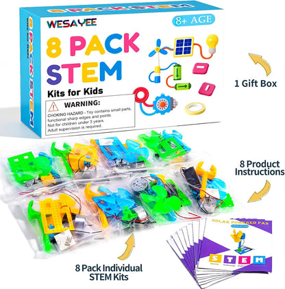 Bulk STEM Kits - 8 Set Solar Powered Fans, Science Kits for Kids Age 8-12 12-14 10-12, Stem Building Toys for Ages 8-13, Boys Girls Crafts for Kids, Classroom School Gifts Experiments Activities
