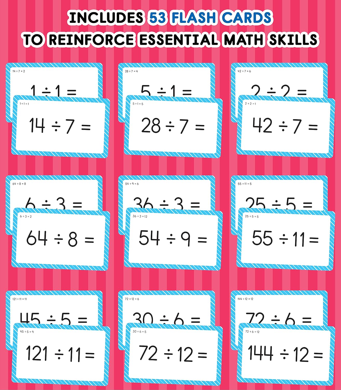 Carson Dellosa 54 Division Flash Cards, Flashcards Covering All Facts for Dividing Through 12, Math Games for Kids 8-12, 3rd Grade Mathematics and Up