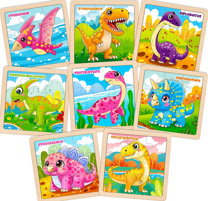 Wooden Animals Puzzles for Toddlers 2-4, 8 Pack 9 PCS Jigsaw Puzzles for Kids 2-4, Wooden Puzzles for Toddlers 3-5, Animal Puzzles for Kids 3-5, Preschool Puzzles Learning Educational Sets Toys