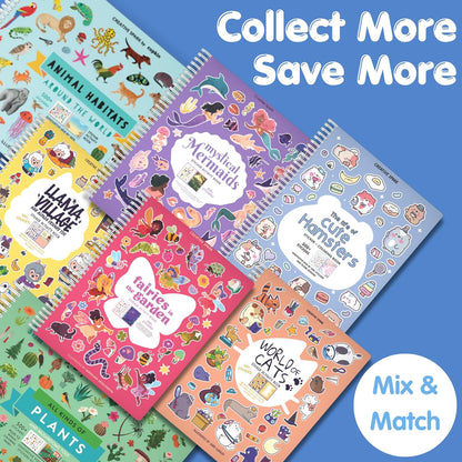 Animals Habitat 500+ Kids Sticker Book by Cupkin Toddler Airplane Travel Activity Coloring and Sticker Book, Road Trip Essentials, 12 Coloring Pages + 12 Scenes for Ages 2–8 Years - Colors B