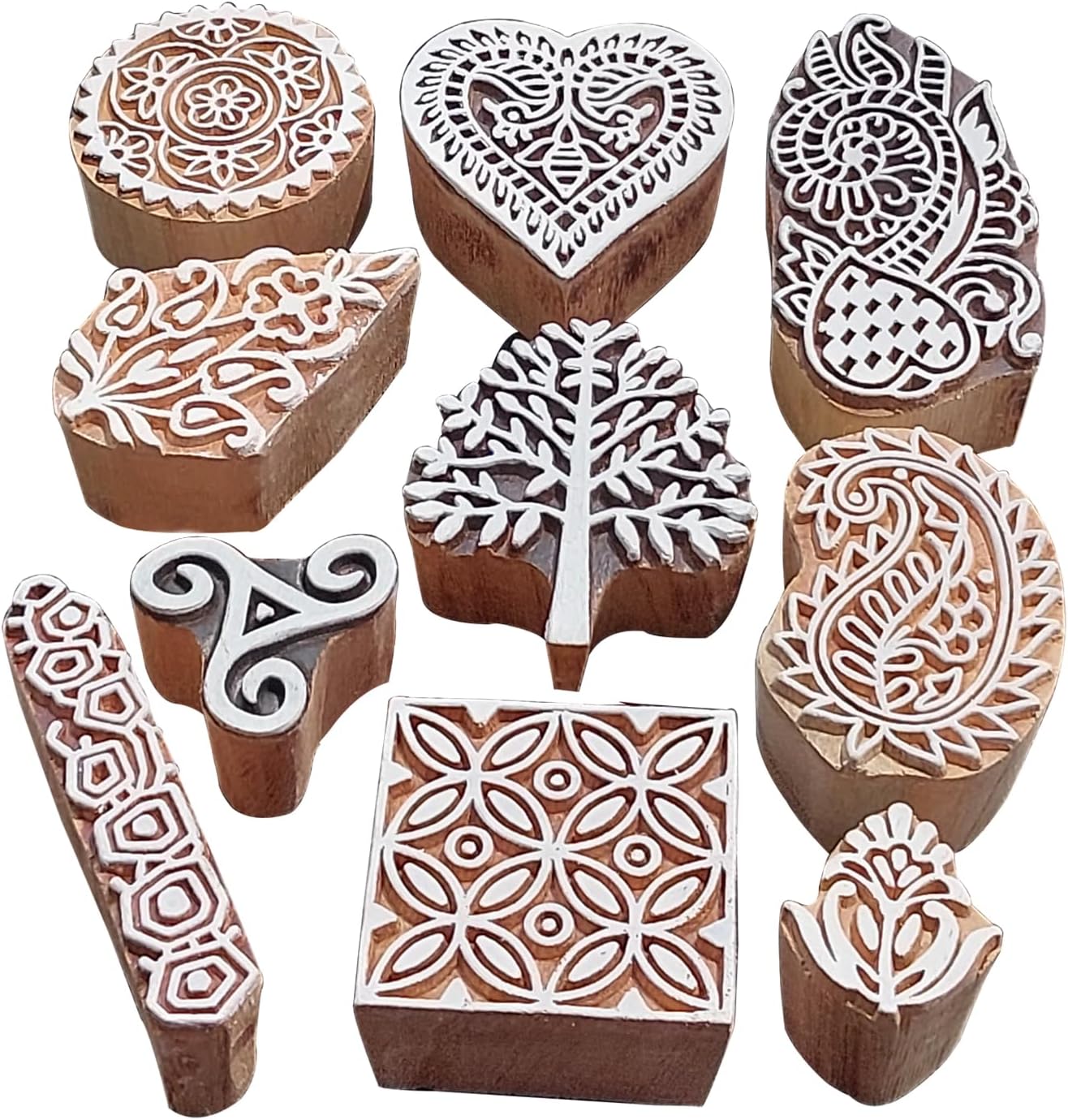 Royal Kraft Assorted Wooden Block Printing Stamps (Set of 10) Bulk01_10