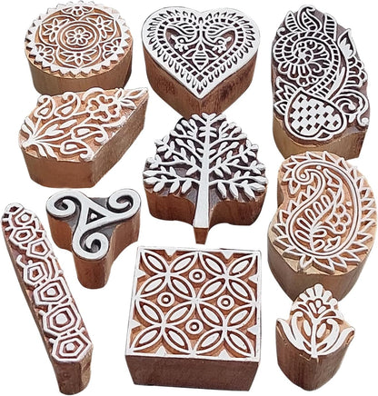 Royal Kraft Assorted Wooden Block Printing Stamps (Set of 10) Bulk01_10