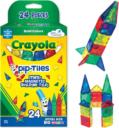 CreateOn Crayola Mini Magnetic PIP-Tiles, Building Set for Kids, Magnetic Building Toys for Kids, STEM Travel Toys for Boys and Girls Ages 3+, 24-Piece Set (Glitter)
