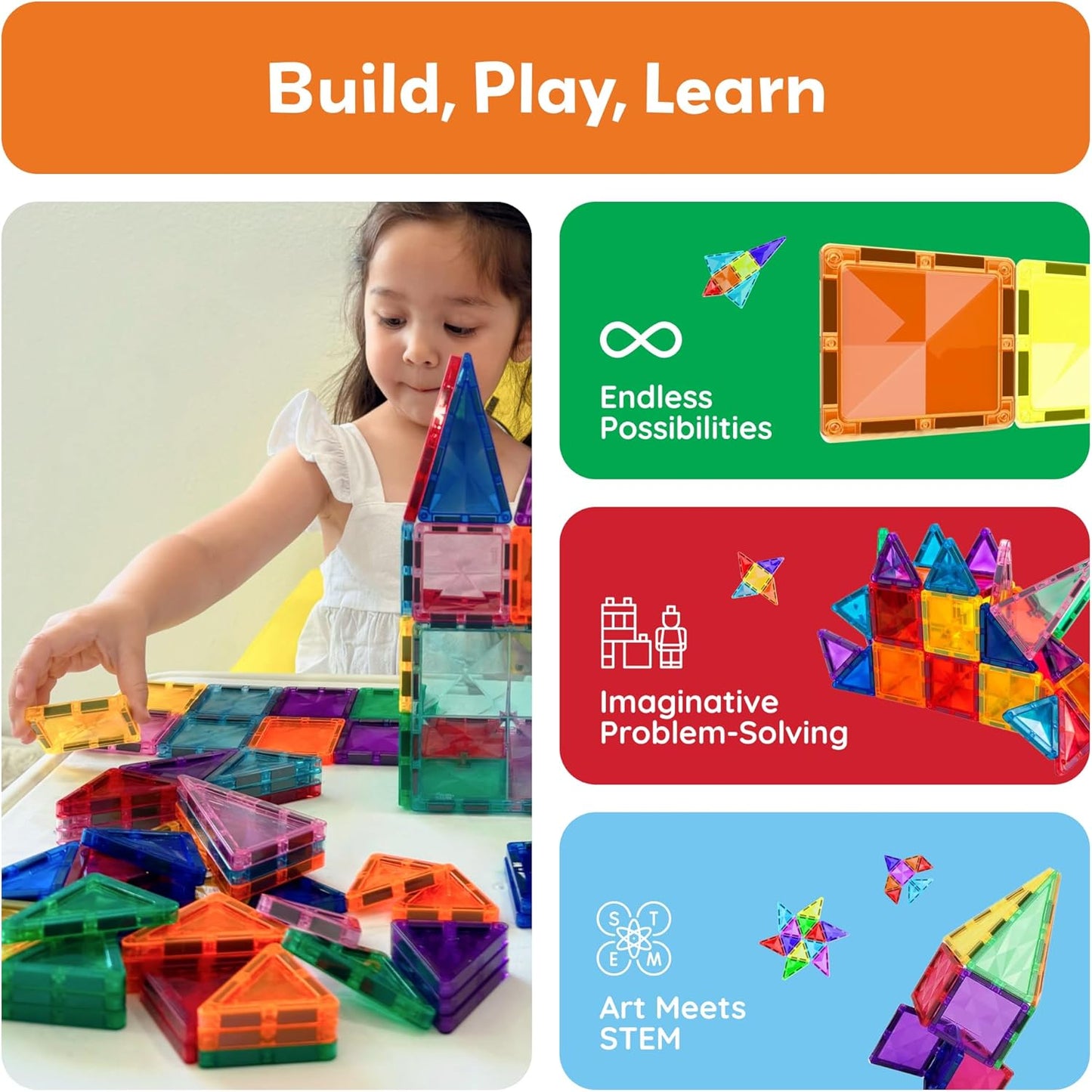 PicassoTiles Magnetic Building Block Set Geometry Shape Magnet Tiles Construction Toy STEM Learning Kit Educational Playset Playboard Pretend Play Stacking Blocks Child Brain Development PT16
