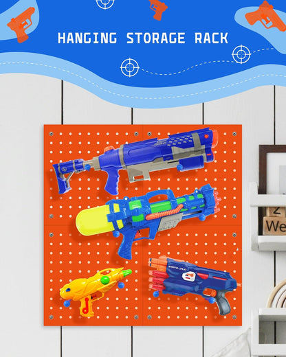 Skywin Wooden Pegboard for Nerf Gun Storage, Nerf Gun Wall Mount Eagle Shape, Compatible with All Blasters, Rack for Wall Organization - Birthday Gift for Kids (Orange)