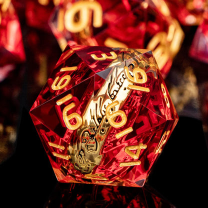 Magic Golden Ring DND Dice Set Sharp Edge Red Resin Dice with Box, for use with Dungeons Dragon RPG D&D Tabletop Games Lord D and D Polyhedral Dice Set