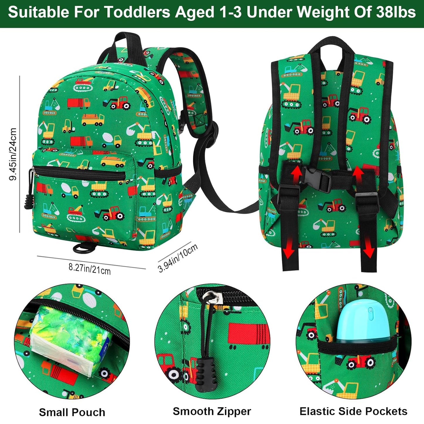 Accmor Toddler Backpack Leash, Mini Child Backpack with Anti Lost Wrist Link, Cute Kids Backpack Leash Walking Harness for Outdoor Travel, Small Excavator Backpack Tether for Baby Boys Girls Ages 1-3