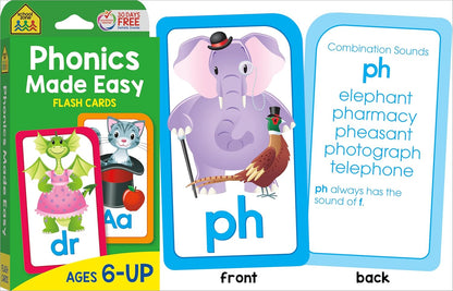 School Zone Reading 4-Pack Flash Cards: 224 Cards, Preschool, Kindergarten, 1st Grade, Sight Words, Phonics Made Easy, Word Families, Picture Words, High-Frequency Words, Beginning Reading, Rhyming, Ages 4+