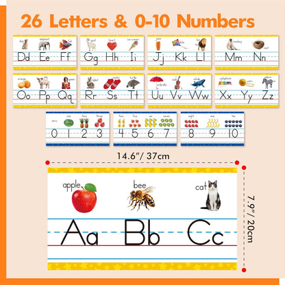 Alphabet Bulletin Board Set, 15 PCS Crayon Die-Cut ABC Wall Decorations 26 Upper & Lower Case Letters Plus 0-20 Numbers for Preschool, Kindergarten Classroom Playroom Bedroom Decorations
