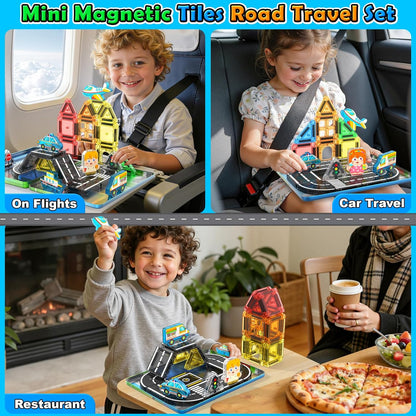104 PCS Magnetic Tiles Road Set, STEM Construction Toys for Kids Ages 3-5 5-7 4-8, Magnet Building Blocks for Toddler Toys Games, Christmas Birthday Gifts for 3+ Year Old Boys Girls