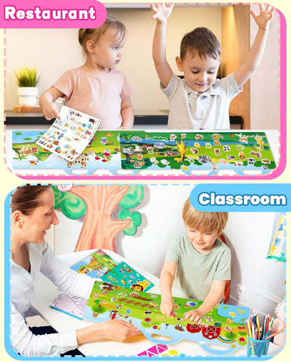 Walenced Reusable Sticker Book for Toddlers, Stickers for Kids, Toddler Sticker Book, Toddler Craft Activities, Toddler Travel Toys Ages 3 and Up Boy Girl Birthday Gifts