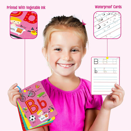 31 PCS Alphabet Flash Cards, Double-Sided Printing Dry Erase Letters Sight Words and Number Learning Cards Letter Tracing Practice Cards for Preschool, Kindergarten (2 Reclosable Rings & 2 Markers)