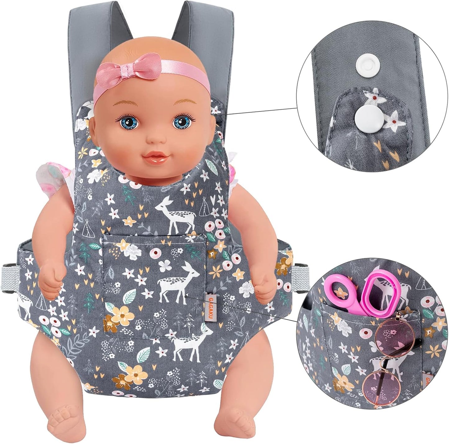 GAGAKU Doll Carrier for Stuffed Animals, Reborn Baby Doll Accessories Toy Carriers for Kids 3+ Toddlers - Pink Wax Flowers