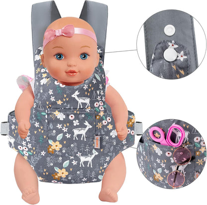 GAGAKU Doll Carrier for Stuffed Animals, Reborn Baby Doll Accessories Toy Carriers for Kids 3+ Toddlers - Pink Wax Flowers