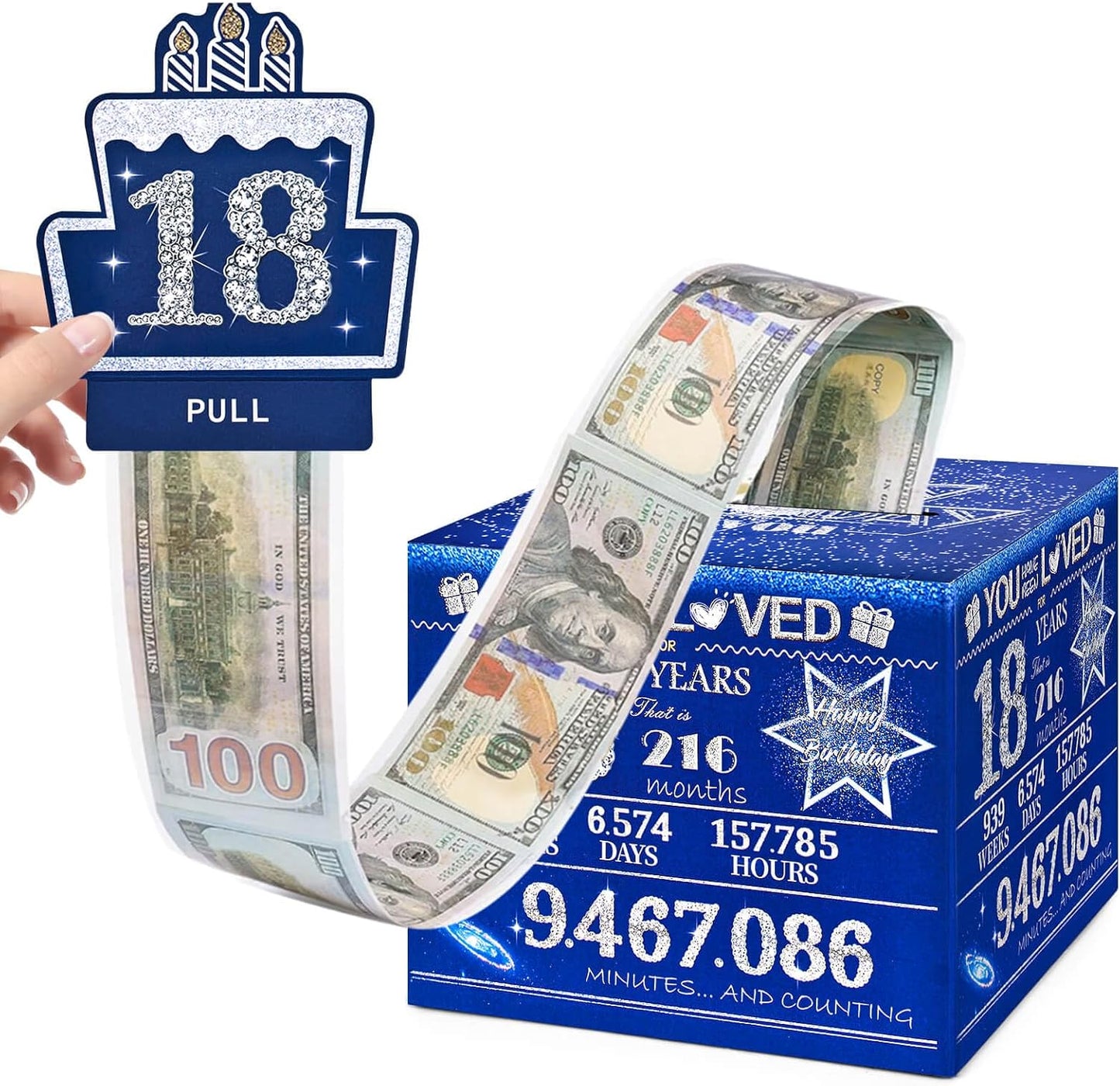 10 Happy Birthday Money Box for Cash Gift, 10th Birthday Decorations for Boys and Girls, Gifts for 10 Year Old Boy, Boy Gift Ideas, Cool Things for Teen -Blue with 100PCS Bags
