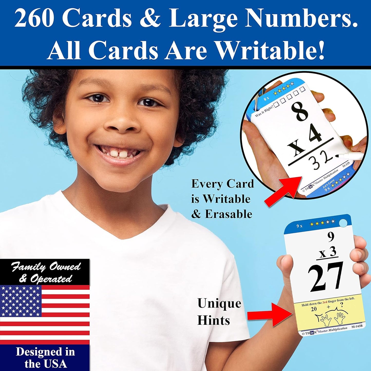 Think2Master Addition Flash Cards. Learn to Add & Subtract by Counting, Writing, Understanding & Memorizing. 260 Laminated Cards, 39 Triangle Cards, 2 Dry Erase Markers, 5 Rings & 30 Counters