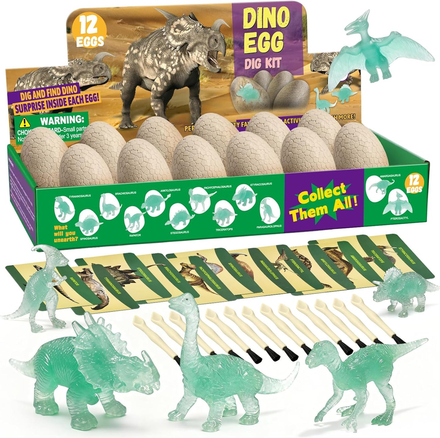 Dinosaur Egg Excavation Dig Kit for Kids - 12Pack Easter Basket Stuffers, Glow in The Dark Dino Easter Eggs, Dinosaur Toys Easter Gift for 3 4 5 6 7 8 Year Old