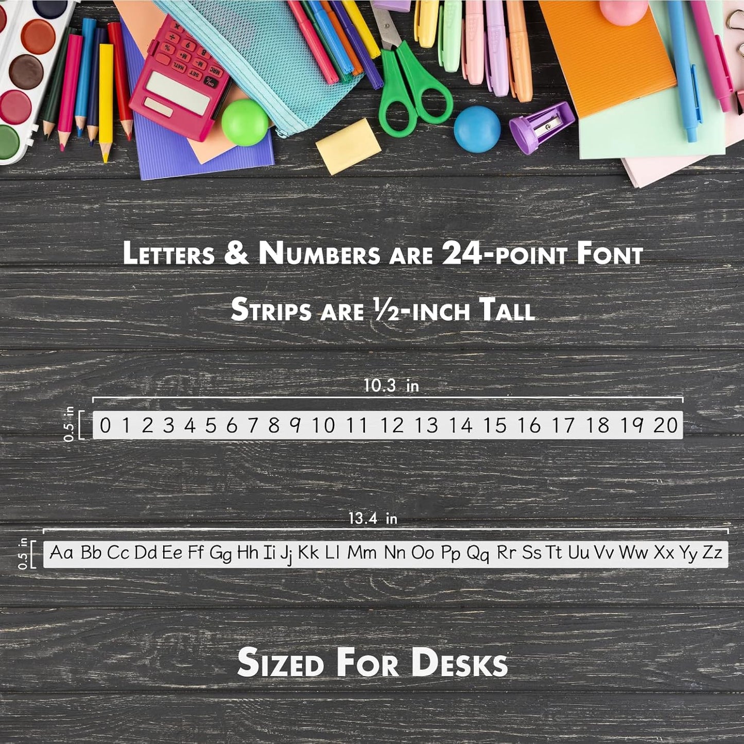 StikArt Removable Stickers - Alphabet Letters Desk Strips & Numbers Desk Strips (8 Pack)