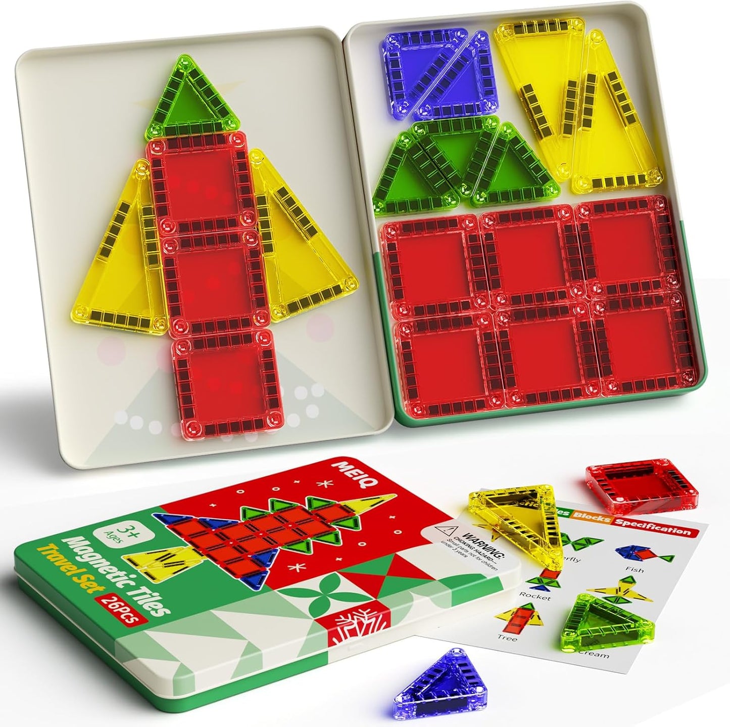 42PCS Mini Magnetic Tiles Travel Set with Iron Storage Box - Portable STEM Building Blocks for Kids 3-8, Montessori Educational Magnet Toys for Airplane, Car Rides & On-The-Go Play