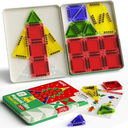 42PCS Mini Magnetic Tiles Travel Set with Iron Storage Box - Portable STEM Building Blocks for Kids 3-8, Montessori Educational Magnet Toys for Airplane, Car Rides & On-The-Go Play