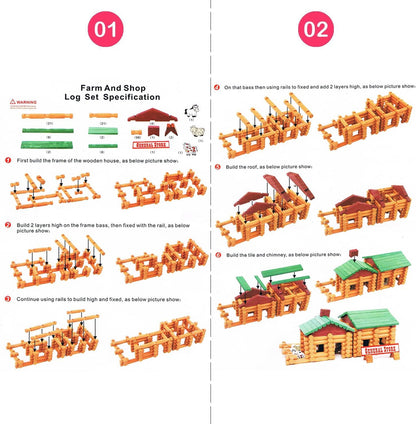 Joqutoys 90 Pcs Wood Building Blocks Toy for Toddlers, Classic Wooden Cabin Log Set Preschool Education Toy, Creative Construction Engineering Educational Toys for 3 4 5 6 Years Boys