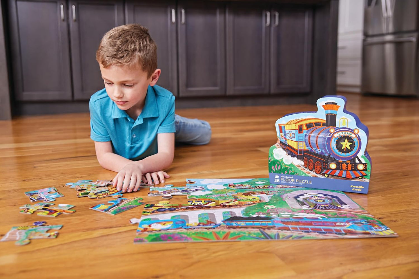 Crocodile Creek 36-Piece Jigsaw Floor Puzzle - Shark Reef - for Kids Ages 3-5 - Heavy-Duty Shaped Box for Storage - 24" W x 18" H Finished