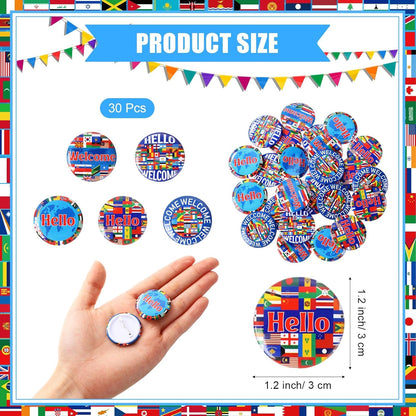 Outus 60 Pcs International Flags of The World Party Favors: 30 Around The World Slap Bracelets, 30 Button Pins, Country Flags International Party Favor Globe History Classroom Decorations Supplies