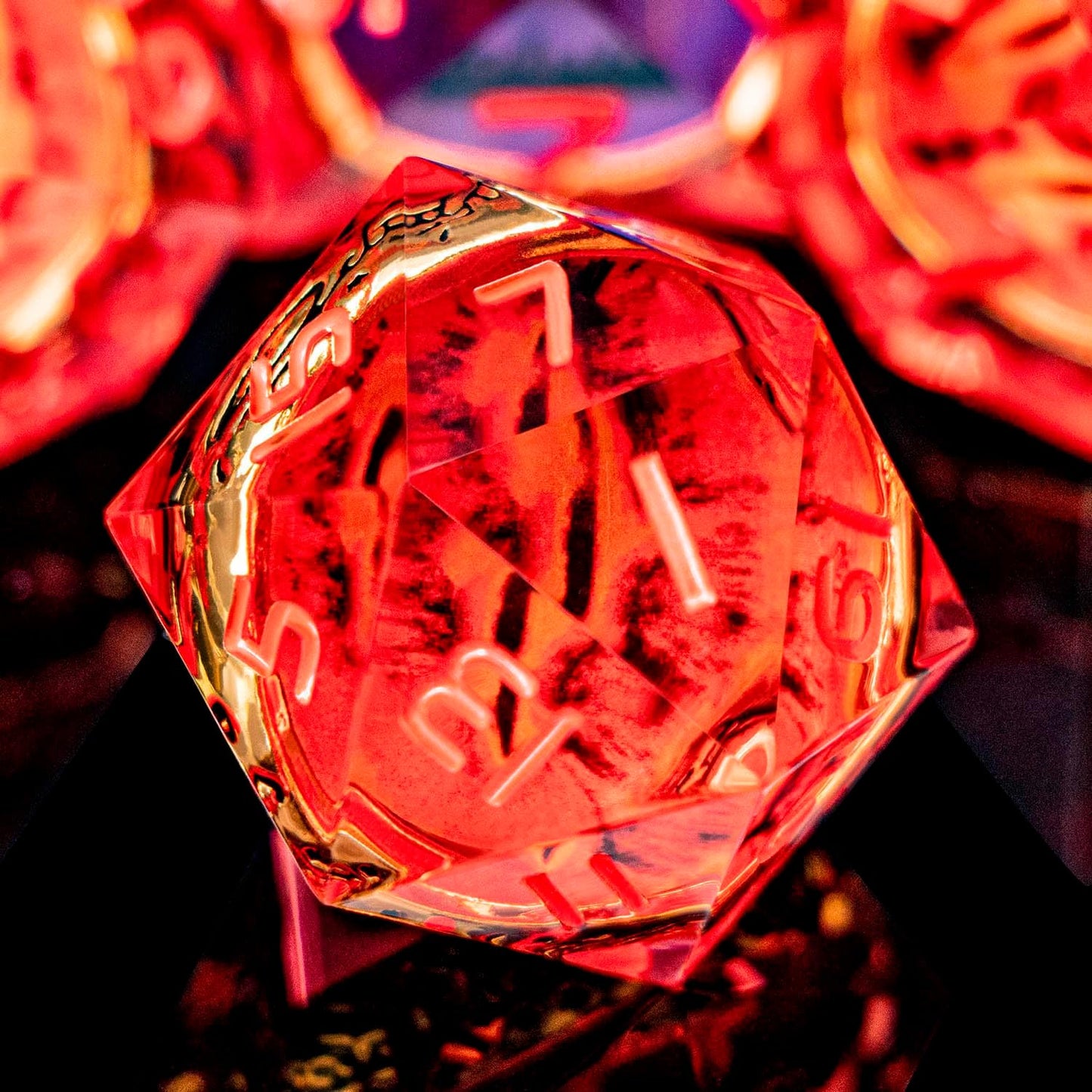 Magic Golden Ring DND Dice Set Sharp Edge Red Resin Dice with Box, for use with Dungeons Dragon RPG D&D Tabletop Games Lord D and D Polyhedral Dice Set