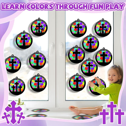 32 Sets Outer Space Suncatchers Craft Kit DIY Window Stained Glass Effect Planet Astronaut Alien Paper Crafts Home School Classroom Decoration Kid Birthday Gift Creative Art Project Activity Game - Colors B