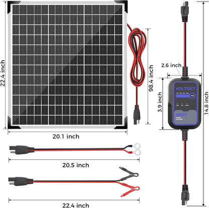 Voltset 12V Solar Battery Charger - 20W Waterproof Solar Panel Kit with Smart MPPT Controller - Trickle Charger Maintainer for Car RV Boat Marine Trailer Automotive Trailer Truck Motorcycle