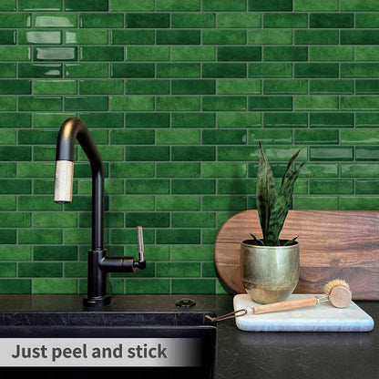 Thick Green Peel and Stick Tile Backsplash 12"x12" Self Adhesive Wall Marble Tiles for Kitchen (10-Sheet)