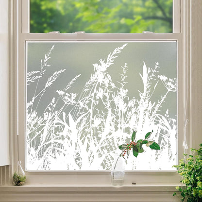 DKTIE Window Privacy Film Flowers Pure White Pattern Stained Glass Window Film Decorative Frosted Glass Window Film Sun Blocking Heat Control Static Cling (A274, 17.5" x 78.7")