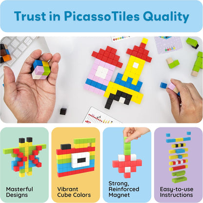 PicassoTiles 60pc Magnetic Puzzle Cube Building Set 1 Inch 3D Blocks STEM Construction Toy for Toddlers Kids Boys Girls Age 3+ Montessori Learning Travel Sensory Gift with Educational Idea Book PMC60