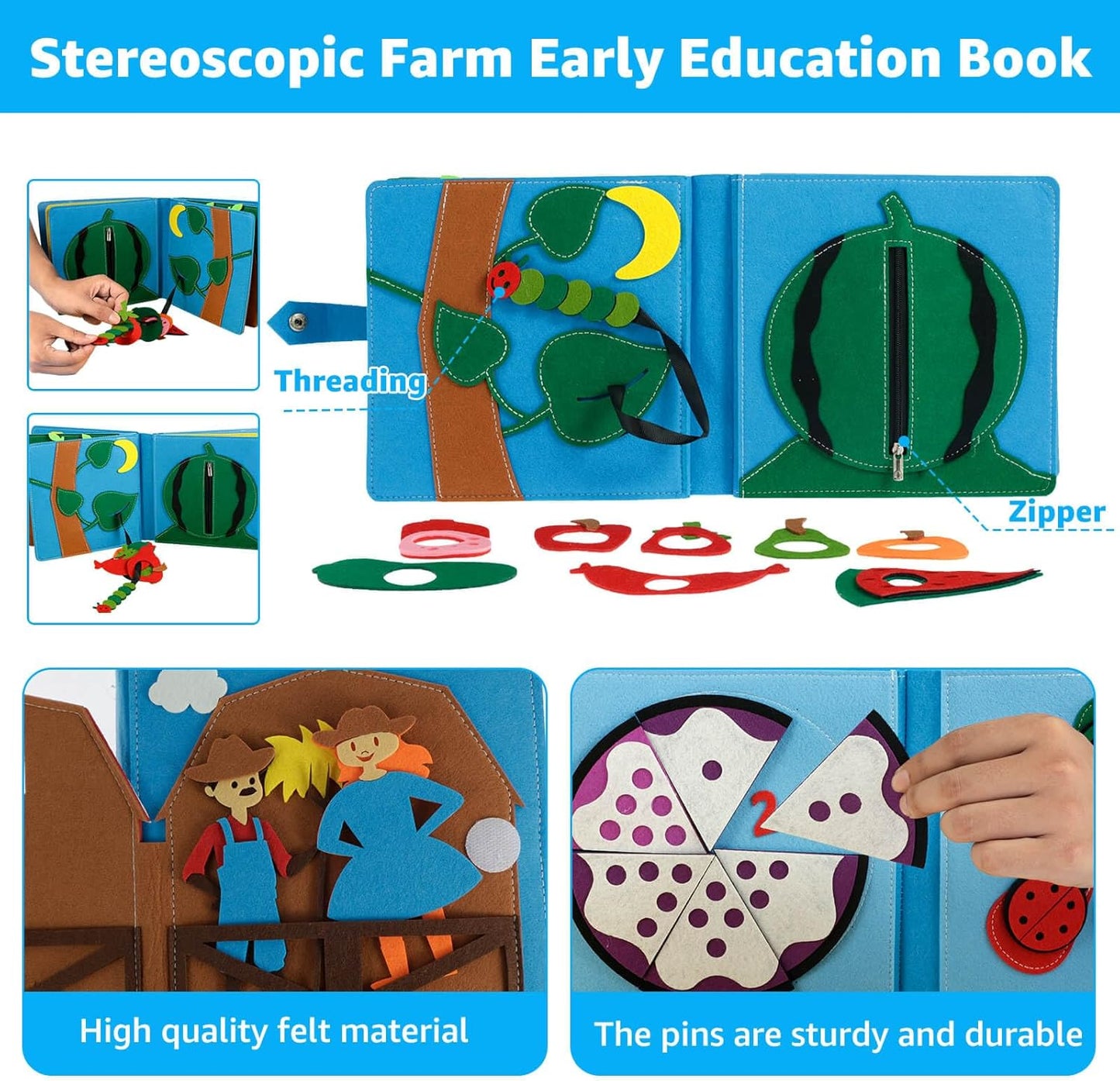 Cobelae Busy Book for Toddlers 1-3, Montessori Toys Busy Board for 1 Year Old,Farm Felt Quiet Activity Book for Toddlers, Airplane Travel Toys Gift for Boys Girls 1+ Year Old