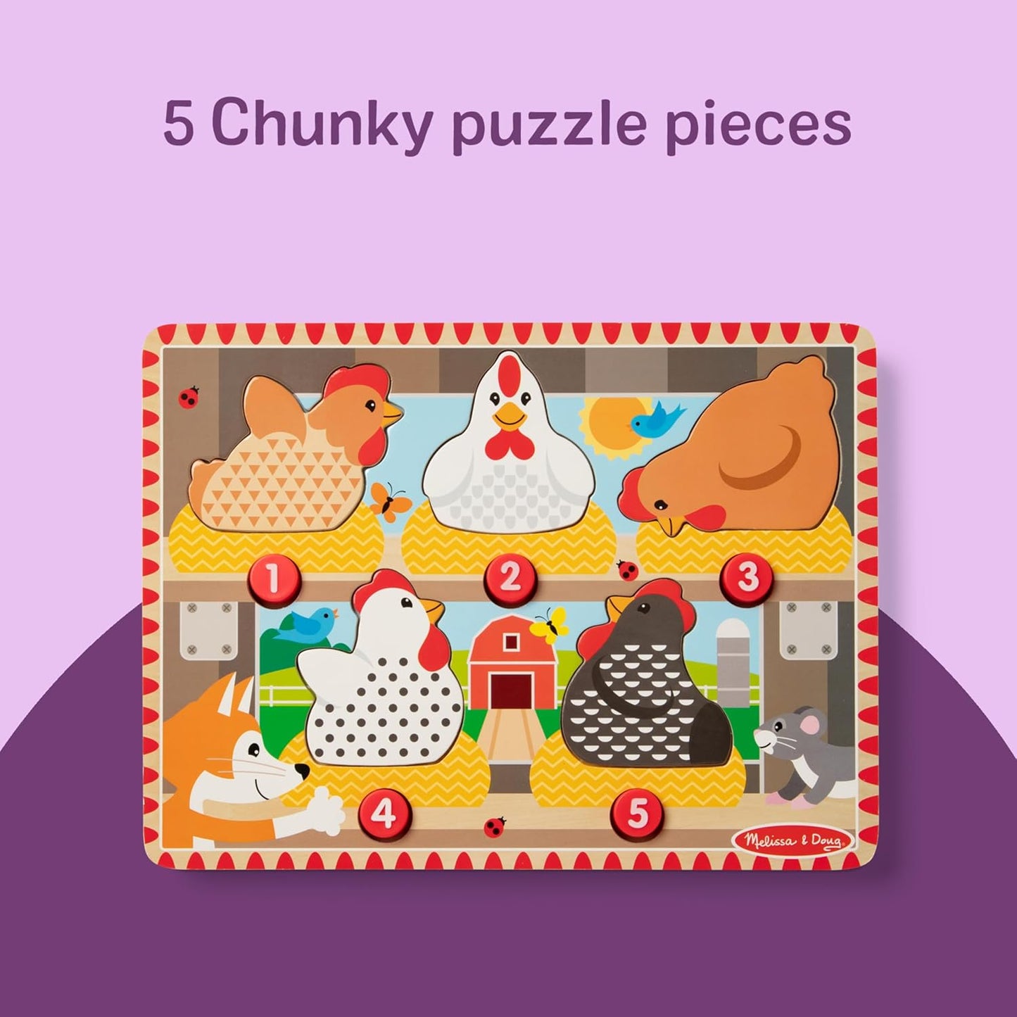 Melissa & Doug Happy Hens Push to Pop Wooden Puzzle, Montessori-Inspired Toddler Puzzles with Magnetic Pieces and Colorful Puzzle Board, Preschool Toys for Girls & Boys Ages 18 months+ - FSC Certified