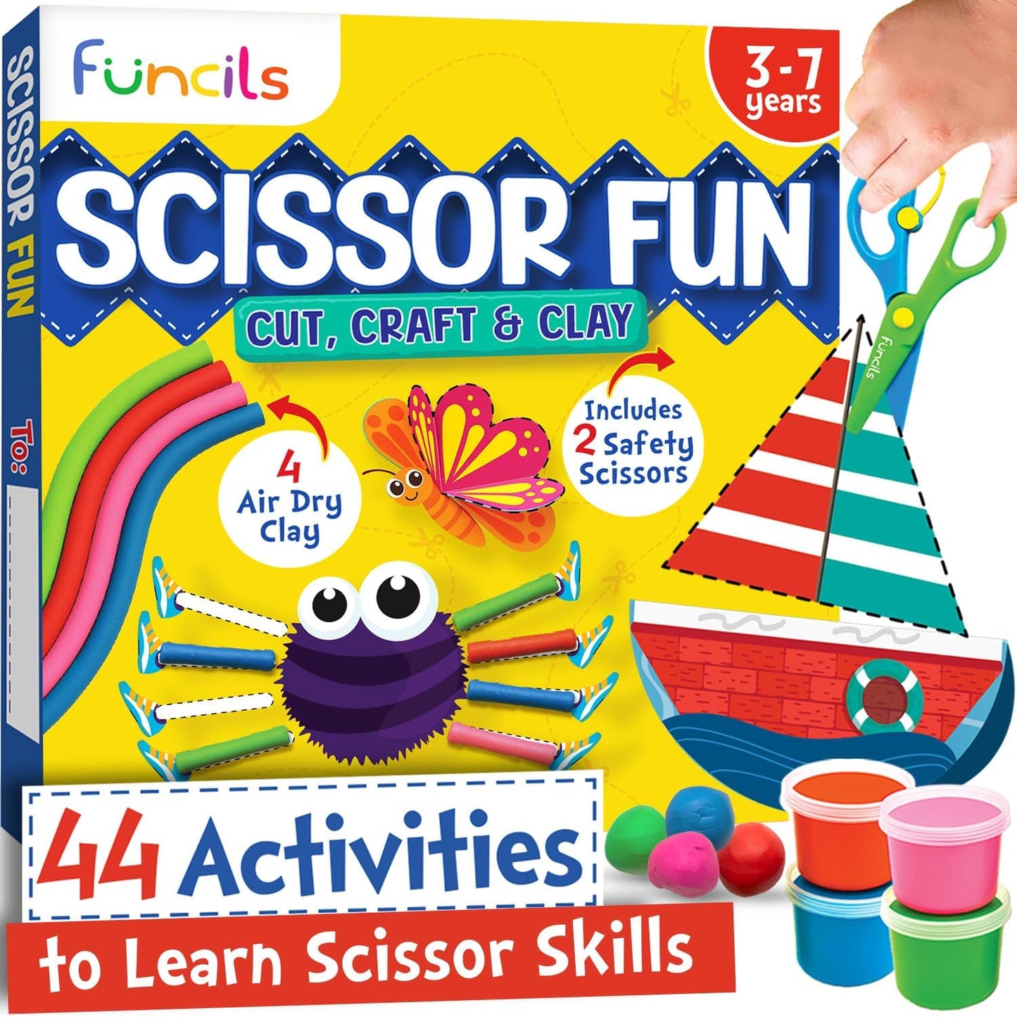 Funcils Toddler Scissor Skills - Art Supplies & Crafts Kit for Kids, Safety Scissors, Fine Motor Toys, Montessori Gifts for Boys & Girls Ages 3, 4, 5, 6, 7 Year Old, Preschool Learning Activity Books