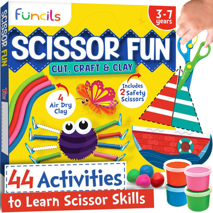 Funcils Toddler Scissor Skills - Art Supplies & Crafts Kit for Kids, Safety Scissors, Fine Motor Toys, Montessori Gifts for Boys & Girls Ages 3, 4, 5, 6, 7 Year Old, Preschool Learning Activity Books