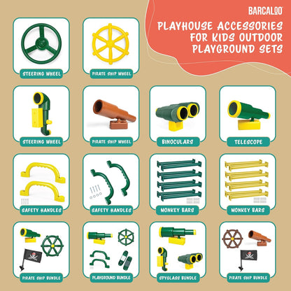 Barcaloo Playground Equipment Bundle Set with Kids Pirate Telescope, Pirate Steering Wheel & Flags, Jungle Gym Playset Accessories for Backyard Swings, Playground Set for Backyards