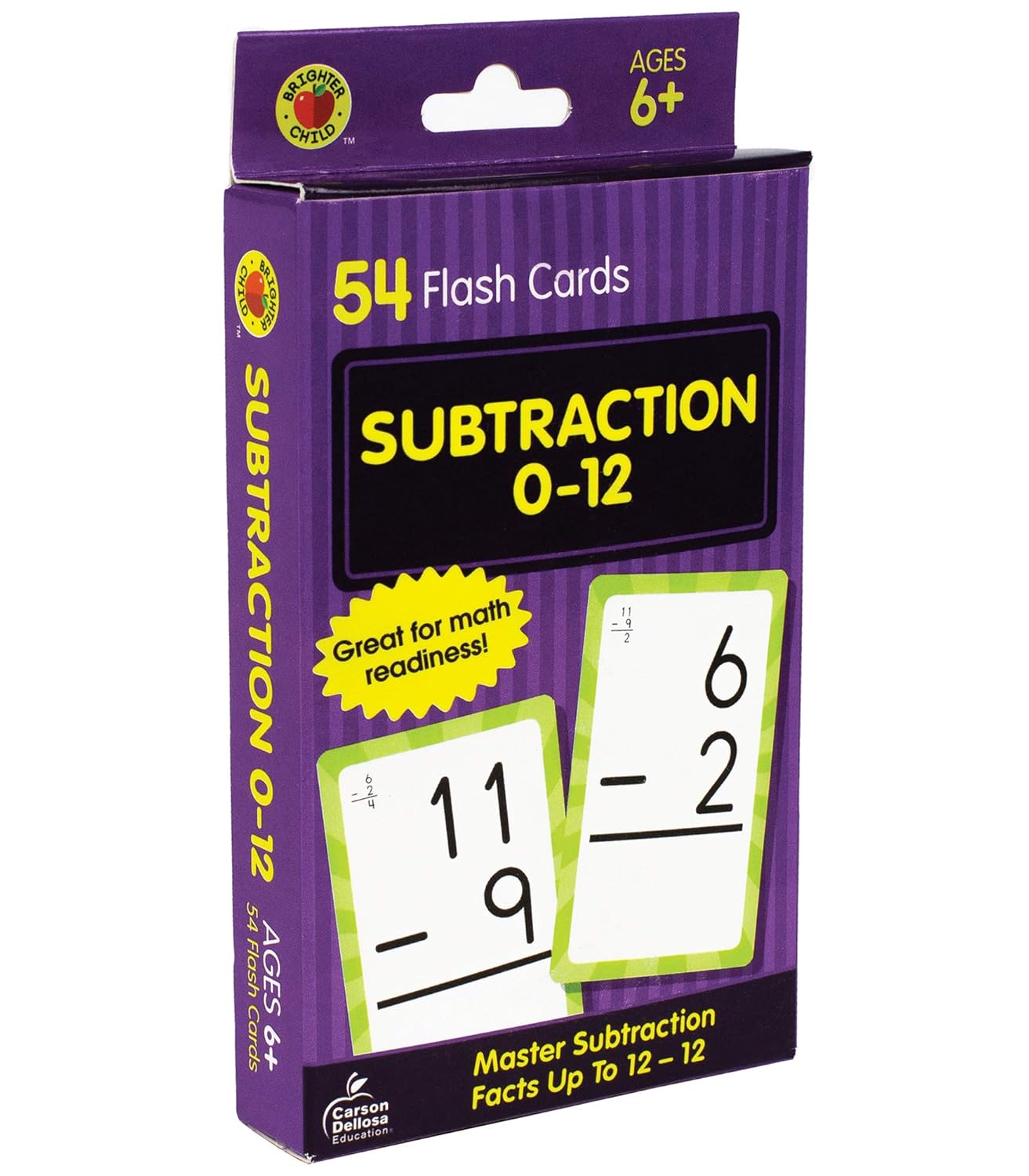 Carson Dellosa 54 Subtraction Flash Cards, All Facts for Subtracting Through 12, Mathematics Flashcards for Ages 6 and Up, Kindergarten, 1st Grade Learning Activities and Math Games for Kids 5-7
