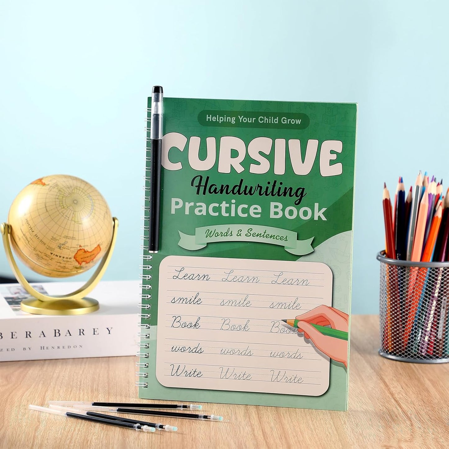 Gilprop Grooved Cursive Handwriting Workbook Reusable Handwriting Practice Copybooks with Special Ink Cursive Writing Practice Book for Kids Beginners Learning Activities(Words and Sentences)