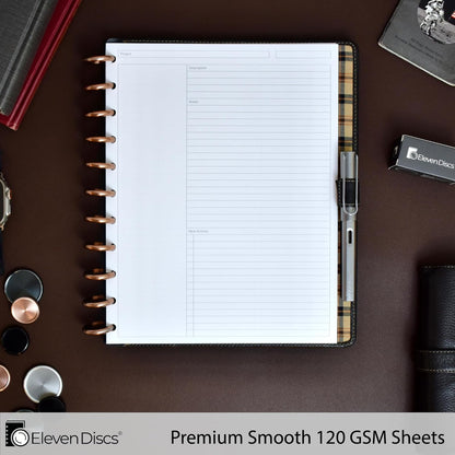 Eleven Discs Discbound Paper, Junior Size Mileage Log Sheets - Premium 120gsm Heavyweight Notebook & Planner Refills - 8 Discs, 5.5 x 8.5 in - Punched for Circa, Arc, TUL (50 Sheets)