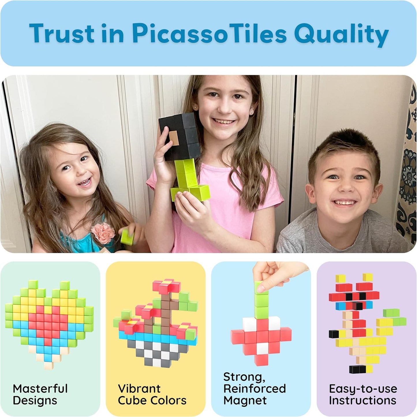 PicassoTiles 60pc Magnetic Puzzle Cube Building Set 1 Inch 3D Blocks STEM Construction Toy for Toddlers Kids Boys Girls Age 3+ Montessori Learning Travel Sensory Gift with Educational Idea Book PMC60