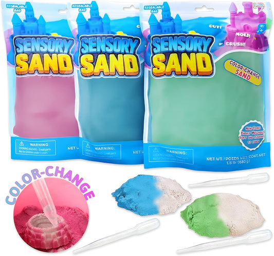 Carolart Glow-in-the-Dark Sensory Sand for Kids, 7.5lbs Value Pack of 5 Colored Moldable Play Sand, Magic Sand Never Dries Out, Mess-Free Sensory Toys for Autism/ADHD, Stress Relief, Gifts for Ages 3+