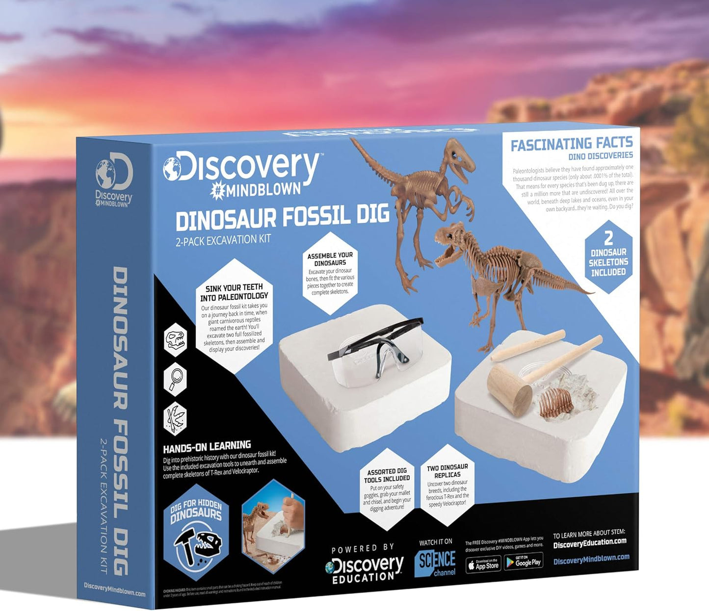 Discovery™ Dinosaur Fossil Dig Kit – Excavate & Assemble T-Rex & Velociraptor Skeletons| 3D Dino Bones Puzzles| Jurassic Paleontology Toy for Kids| STEM Science Activity Set| Girls & Boys Gift Ages 6+