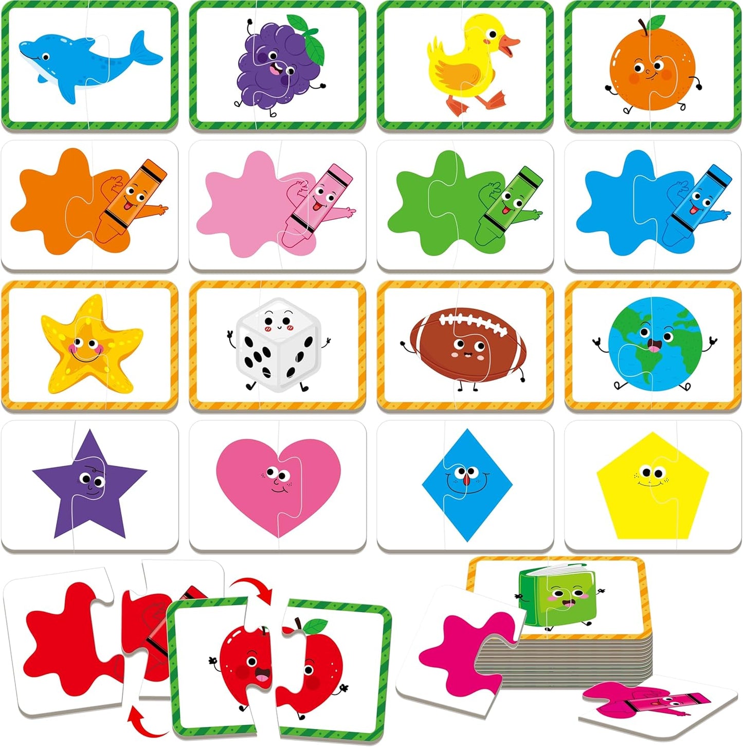 48 Food Matching Puzzles with Error-Correction Mechanism Pre-Primer in 2 Pieces, Perfect for Preschool Learning (24 Blocks Double Sided)