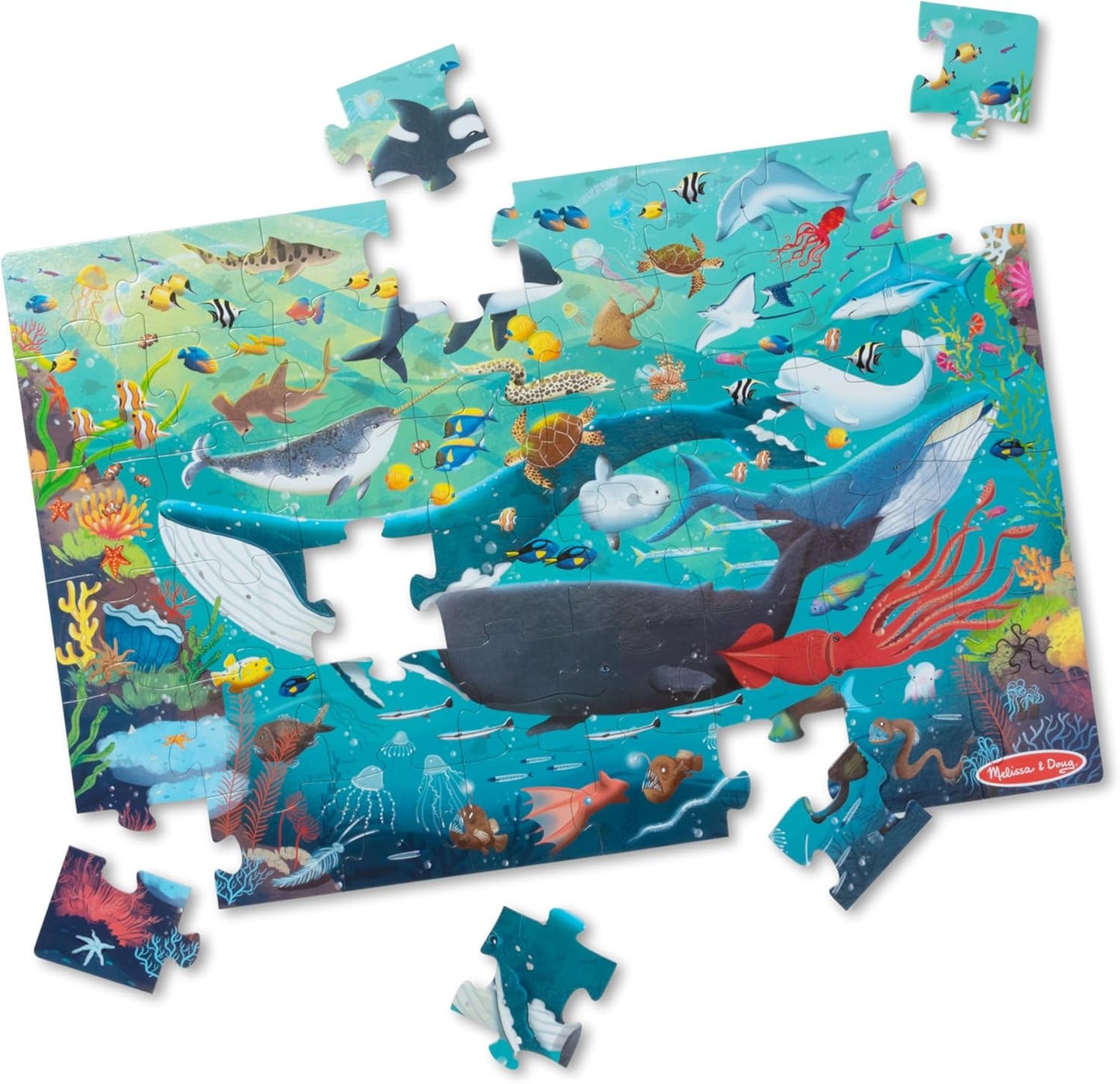 Melissa & Doug Underwater Jumbo Floor Puzzle, 48-Piece Ocean-Themed Jigsaw Puzzle with Sea Animals and Illustrated Guide, 3 x 2 Foot Kids Puzzles for Toddlers Ages 3+