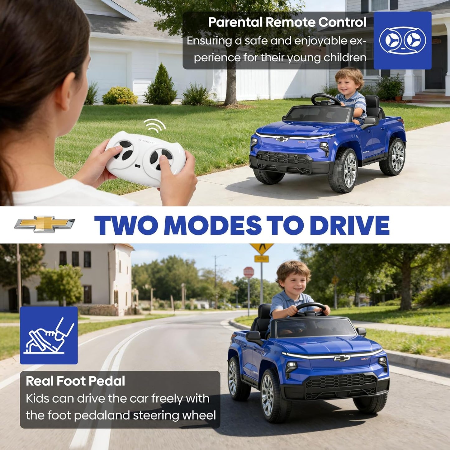 24V Licensed Chevrolet Silverado Electric Car for Kids, Ride on Toys for Toddlers with Remote Control, Soft Start, LED Lights, Music Player, Seat Belts, Easy to Assemble, Black