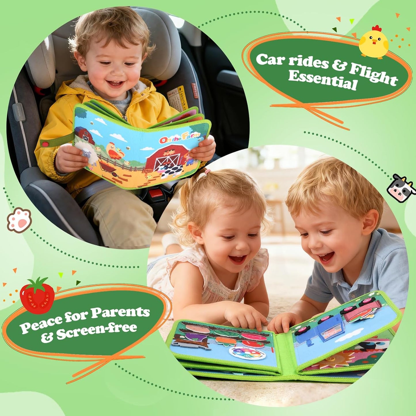 OCHIDO Busy Book for Toddlers 1-3, Montessori Toys for 1 Year Old Boy Girl, Farm Animal Busy Board Educational Learning Quiet Toddler Activity Book, Birthday for Toddlers